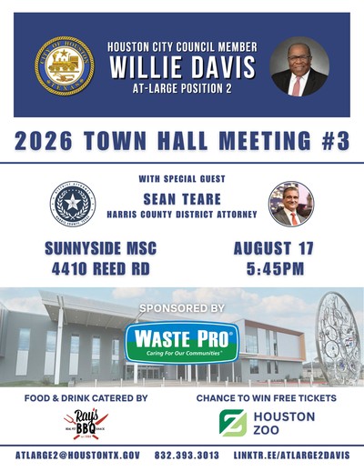 Council Member Willie Davis 2026 Town Hall Meeting #3 - August 17 Flyer